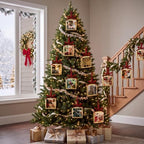Qunclay 6 Pcs 3.2 x 3.2 Christmas Brass Picture Frame Ornaments Xmas Metal Double Glass Hanging Photo Frame with Burgundy Velvet Ribbon for Christmas Tree Decorations(Gold Burgundy, Scalloped Square) - Image 6