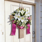 Easter Cross Wreaths for Front Door, 16" Religious Spring Wreath with Lily and Purple Ribbon, Christian He is Risen Easter Decor, Rustic Twine Wrapped Hanging Ornament Wall Porch Farmhouse Home Decor - Image 4