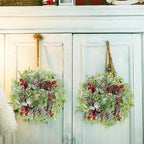 6 Pcs 9.2" Mini Christmas Wreaths for Cabinets Small Wreath Kitchen with Ribbon Christmas Decorations Candle Rings Red Berry Pine Cone Wreaths for Windows Farmhouse Xmas Decor Table Centerpiece - Image 5