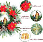 YULETIME 20" Pre-Lit Poinsettia Nativity Wreath, 10 Lights Battery Powered - Image 5
