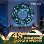 VINGLI 48 Inch Prelit Christmas Wreath Fireplace, Holiday Decor Blue Silver - Image 7
