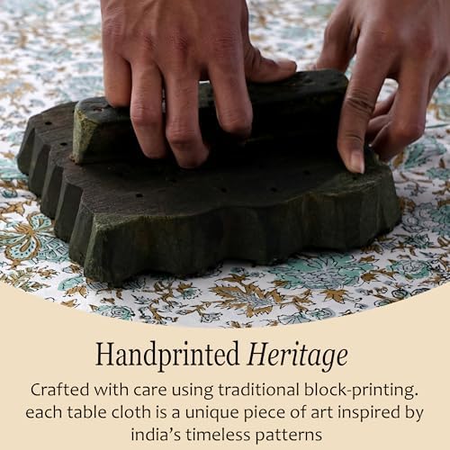 CPC Tablecloth 100% Cotton 70x118 Inch Indian Block Print Rectangle Table Cover, Table Cloth for Weddings, Spring/Summer, Barbeque -Harvest Bloom - Image 5