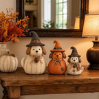 Vintage Witch Cat & Dog Decor Set, 3PCS Halloween Witch Cat & Dog Figurines, Rustic Black Cats Dogs Pumpkin Statues, Farmhouse Fall Decorations for Mantel, Bookshelf and Table (Dog) - Image 3
