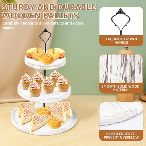 Wooden Cupcake Stand 3 Tiers, Rustic, 50 Cupcakes, Round Tiered Dessert Display, Wedding/Birthday Party, White - Image 5