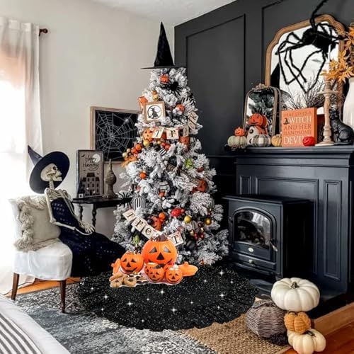 Black Tree Skirt Halloween 45in Sequin Ruffle Christmas Tree Skirt - Image 2