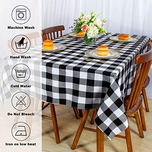 ShinyBeauty Checkered Table Cloths Cotton Tablecloth Gingham Tablecloth Square Table Overlay 54X54 Inch,4 Packs Christmas Tablecloths Wrinkle-Free Black and White Tablecloth for Party/Outdoor Tables - Image 6