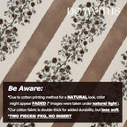 DOMVITUS Floral Throw Pillow Covers 24x24 Inch Set of 2, Block Print Decorative Pillow Covers Vintage Striped Neutral Farmhouse Boho Home Decor for Couch Sofa Bed Living Room, Brown - Image 3
