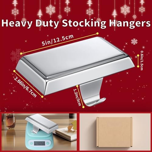 Oleitodh 8 Pack Metal Silver Christmas Stocking Holders for Mantle Heavy Duty Stocking Hangers Stocking Hook Christmas Ornaments for Counter Tables Window Fireplace Mantle Decoration - Image 2