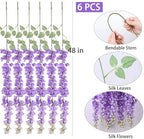 mizii 6Pcs Purple Wisteria Hanging Flowers 48" Silk Wisteria Artificial Flowers Garland Vines Fake Hanging Flowers Decoration for Wedding Flower Wall Backdrop Centerpieces Party Room Decor (Purple) - Image 2