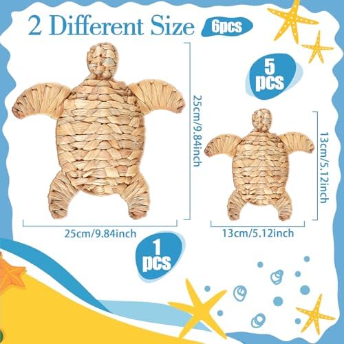 Threehoney 6 Pcs Sea Turtle Beach Decor Handmade Wicker Turtle Wall Decor - Image 3