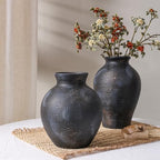 Ceramic Flower Vase Home Decor, 7.4 in Farmhouse Table Vase Retro Vintage Living Room Kitchen Bedroom Decoration Pottery Decorative Vases for Flowers House Shelf Office Desk Dining Entryway, BlackGold - Image 5