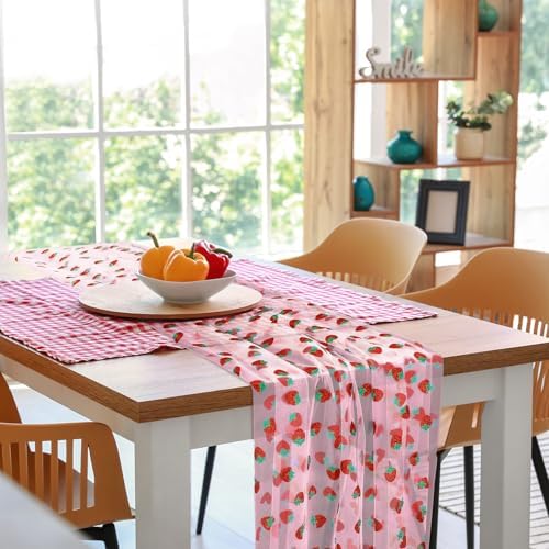 8 Pcs Strawberry Table Runner 29x70 Inch Pink Sheer Party Decor - Image 5