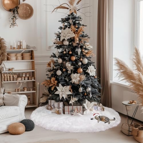AerWo 72 Inch Christmas Tree Skirt, White Faux Fur Tree Skirt Thick Soft Plush Rug for Christmas Tree Decorations, Large Xmas Tree Mat for Christmas Indoor Holiday Party Ornaments Home Decorations - Image 7