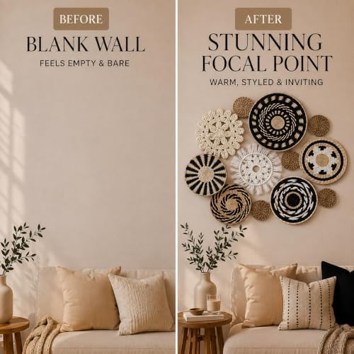 11-Piece (Retro) Boho Wall Basket Decor – Handmade Woven Wall Baskets, Bohemian Farmhouse Wall Art, Rustic Hanging Basket Set for Living Room, Bedroom & Kitchen Summer decoration - Image 2