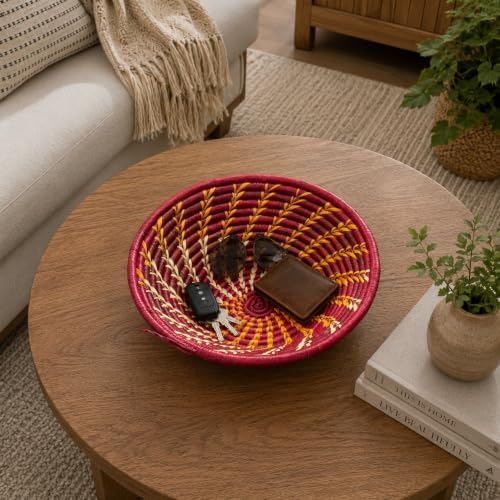 Handwoven African Basket Bowl for Fruits Wall Decor 8in diameter - Image 6