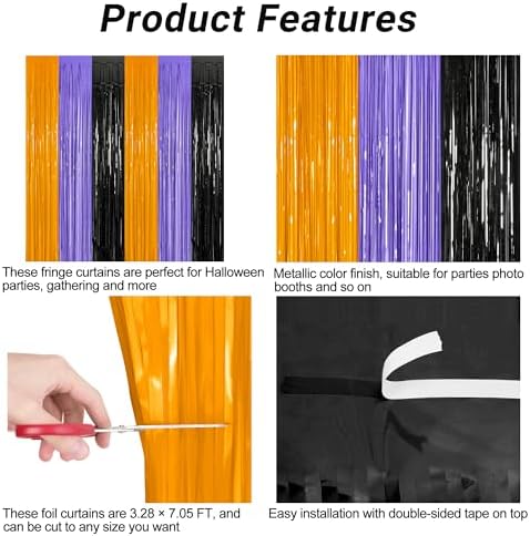 ZATAYE 12 Pack Orange Purple Black Halloween Foil Curtain Decorations - Image 4