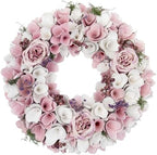 Northlight Wooden Floral Artificial Spring Wreath Berries 13.5" Pink White - Image 3