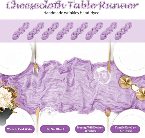 10 Pack Lilac Cheesecloth Table Runner17 x108 Boho Gauze Fabric Table Runner Vintage Rustic Sheer Runners for Wedding Party Bridal Baby Shower Table Decorations - Image 4