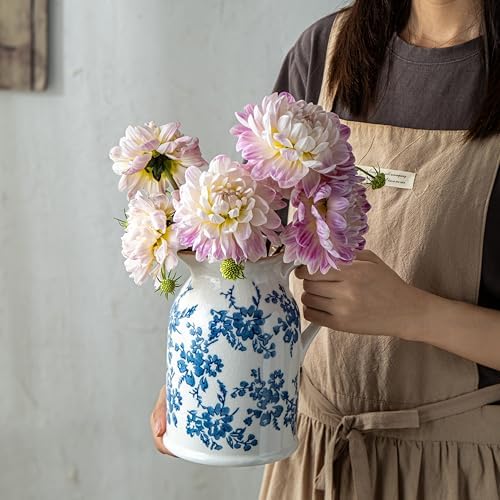 Blue and White Pitcher Vase, 8 Inch Vintage Chinoiserie Ceramic Flower Vase, Rustic Retro Ice Cracked Antique Porcelain Vases for Home Farmhouse Table Centerpieces Shelf Decor - Image 6