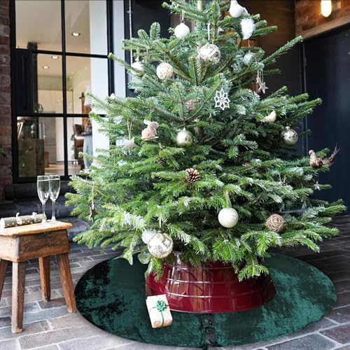Sophia-Art Christmas Tree Skirt, Luxury Velvet Plush Skirt, Xmas Decoration Holiday Party Décor, Soft Velvet Home Décor Merry Christmas Party Christmas Tree Decorations (Dark Green,36 Inch) - Image 3