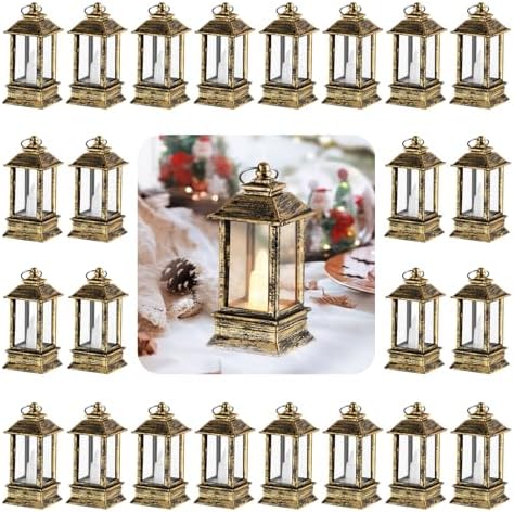 24 Pack Brass Mini Lanterns Decorative Indoor, for Centerpiece by Staymoment