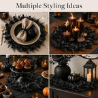 Halloween Placemats Set of 6 Artificial Black Round Wreath Charger - Image 5