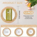 Round Woven Placemats Set of 12，13.8 Inch Natural Rattan Placemats Hand-Woven Water Hyacinth Placemat Farmhouse Rustic Braided Boho Wicker Table Mats for Dining Table Wedding Home (13.8 Inch) - Image 2