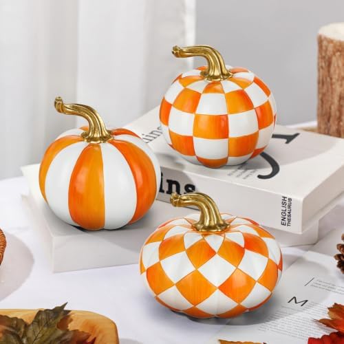 Briful 3-Piece White and Orange Resin Pumpkin Set for Fall Decor - Image 5