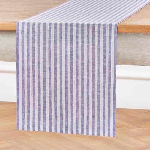 Solino Home 100% Linen Table Runner, 14 x 72 in, Violet and White Striped - Image 2