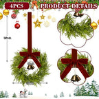 4Pcs Mini Christmas Cedar Wreath, 12 Inch Small Wreaths for Kitchen Cabinets, with Deep Red Bow Vintage Bells Pine and Cypress Leaves for Fireplace Window Farmhouse Indoor Home Decorations - Image 2