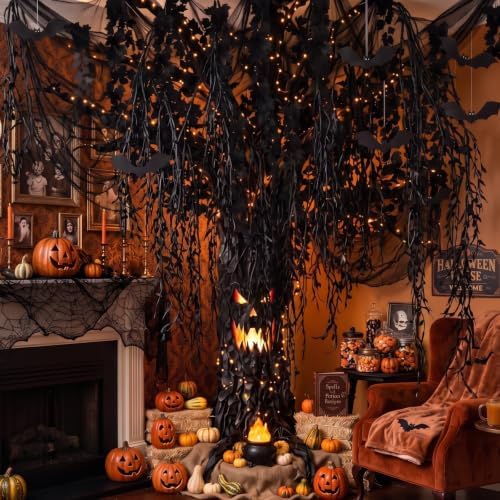 Yinder 47 Pcs Halloween Tree Decorations Set for Classroom Room Include Artificial Maple Vines Paper Bats Black Mesh with Kraft Paper Tape for Halloween Classroom Home Room Party Indoor Outdoor Decor - Image 2