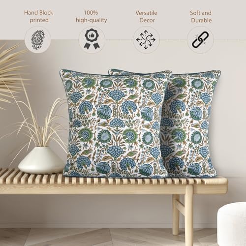Ridhi Block Print Asparagus Green Pillow Cover 24" x 24" (Pack of 2) Decorative Couch Pillows for Living Room, Farmhouse Chic Boho Cute Outdoor Pillows Covers Gifts for Spring, Mother's Day - Image 6