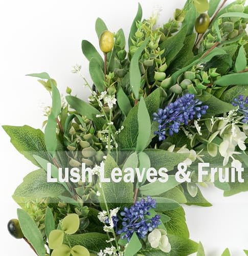 HomeKaren Wreaths for Front Door 22", Door Spring Wreath with Eucalyptus Olive Boxwood Leaves, Greenery Wreath Door Decoration for Spring Summer All Season Home and Outdoor - Image 3