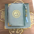 Velvet Covered Quran and Pearl Tasbih in Wooden Decorative Box | Quran Gift Box | Islamic Gift Set | Islamic Birthday, Wedding Gift | Muslim Eid Ramadan Gift (Blue) - Image 6