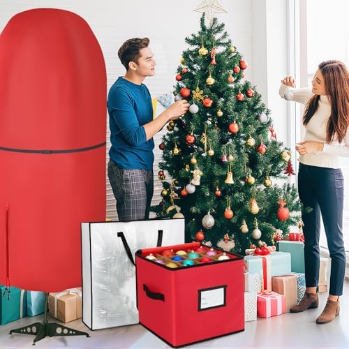 SATINIOR 6 Pcs Christmas Tree Storage Bag Set, Ornament Box, Red, 5 ft - Image 7