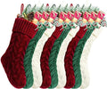 Christmas Stockings, 18 Inches Burgundy, Ivory and Green Cable Knitted Stocking for Xmas Holiday Decoration, 9 Pack by Kunyida