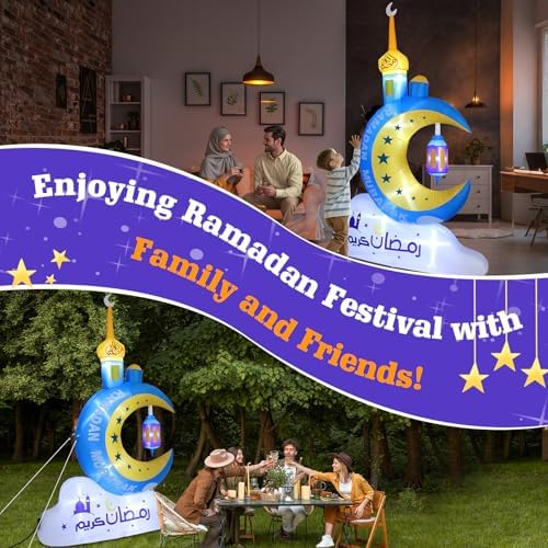 Lewondr 8FT Outdoor Inflatable Ramadan Moon Decorations with 6 LEDs Lights - Image 4