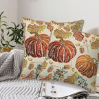 Fall Velvet Pillow Covers 20x20 Set of 2, Burnt Orange Cream Pumpkin Autumn Leaf Vintage Harvest Thanksgiving Seasonal Print Decorative Throw Pillowcases Farmhouse Cushion Cases Couch Sofa Bed Decor - Image 2