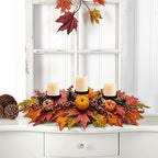 Fall Centerpiece Table Decorations, 27.5'' L Assorted Artificial Pumpkins, Pine Cones, Berries, and Autumn Leaves Harvest Table Candle Holder for Dinning Table, Fireplace Mantel (Candle Not Included) - Image 2