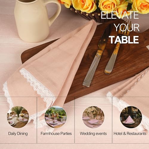 FINGERCRAFT Lace Cloth Napkins, Cotton Linen, 12 Pack, 20x20 Inch, Dusty Pink - Image 6