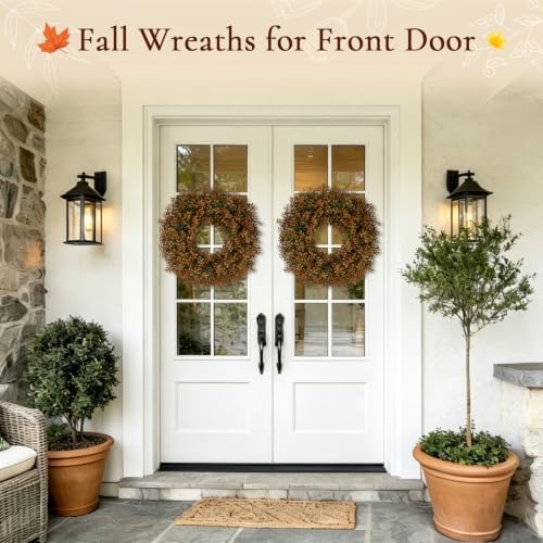 26 Inch Fall Wreath for Front Door, Artificial Boxwood Thanksgiving Decor - Image 4