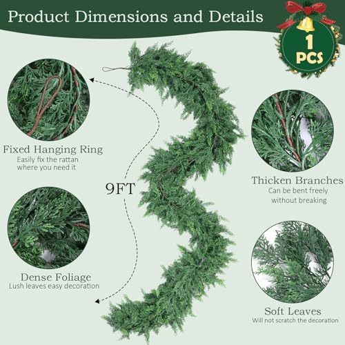 Rowfad 9Ft Cedar Pine Garland for Mantle Christmas Decorations, 1 Set - Image 2