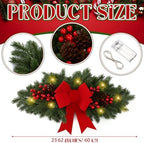 Yalikop 1 Pcs 24.5 Inch Christmas Swags with Light, Red Bow and Berry - Image 2