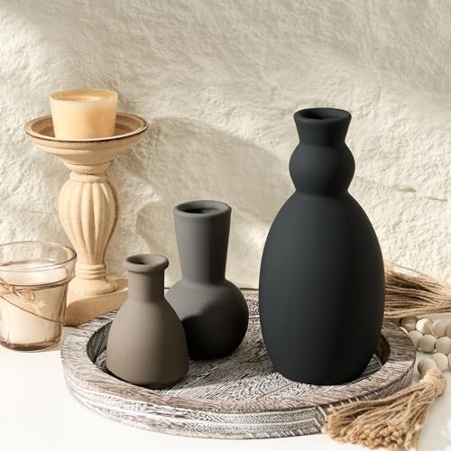 Ceramic Vase Set of 3, Nordic Minimalist Multicolor Vases Home Decor, Rustic Farmhouse Decor Pottery Vases for Bouquet Pampas Grass Dried Fresh Flowers, Living Room, Kitchen, Entryway Mantel, Bedroom - Image 4