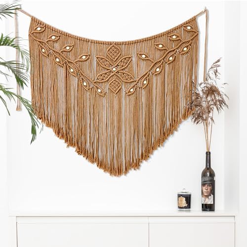 Youngeast Home Decor Leaf Shape Macrame Wall Hanging Woven Tapestry Bedroom Curtain Fringe Garland Banner Living Room Wall Decor Brown 39X31 inches by Unknown