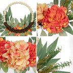Spring Wreath 10" Artificial Floral Wood Bead Eucalyptus Leaves Peony Hydrangea Wreath for Front Door Boho Farmhouse Wall Decor 2 Pack - Orange - Image 3