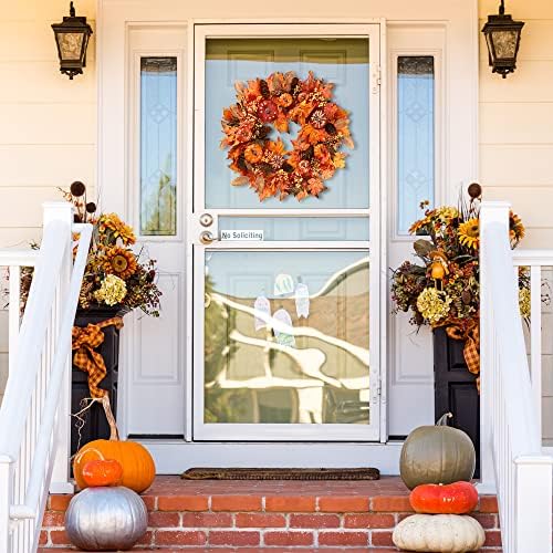 Sggvecsy Fall Wreath 20’’ Autumn Front Door Wreath with Various Pumpkin Cluster of Berries Maple Leaves Pine Cones for Outside Indoor Wall Window Festival Thanksgiving Harvest Autumn Fall Decor - Image 2
