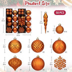 50PCS Christmas Tree Ornaments Set with Shatterproof Christmas Balls Icicle Snowflake Hanging Ornaments for Home Office Farmhouse Decorations, Orange - Image 2