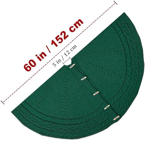 60-Inch Cable Sweater Knit Christmas Tree Skirt with Wooden Toggles, Forest Green - Image 4