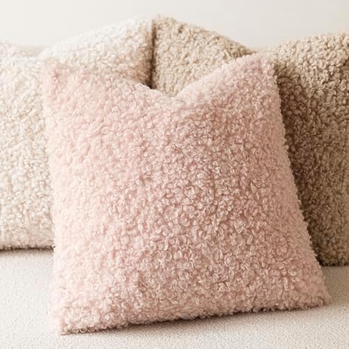 Foindtower Decorative Fuzzy Faux Fur Throw Pillow Covers 26x26 Light Pink - Image 4